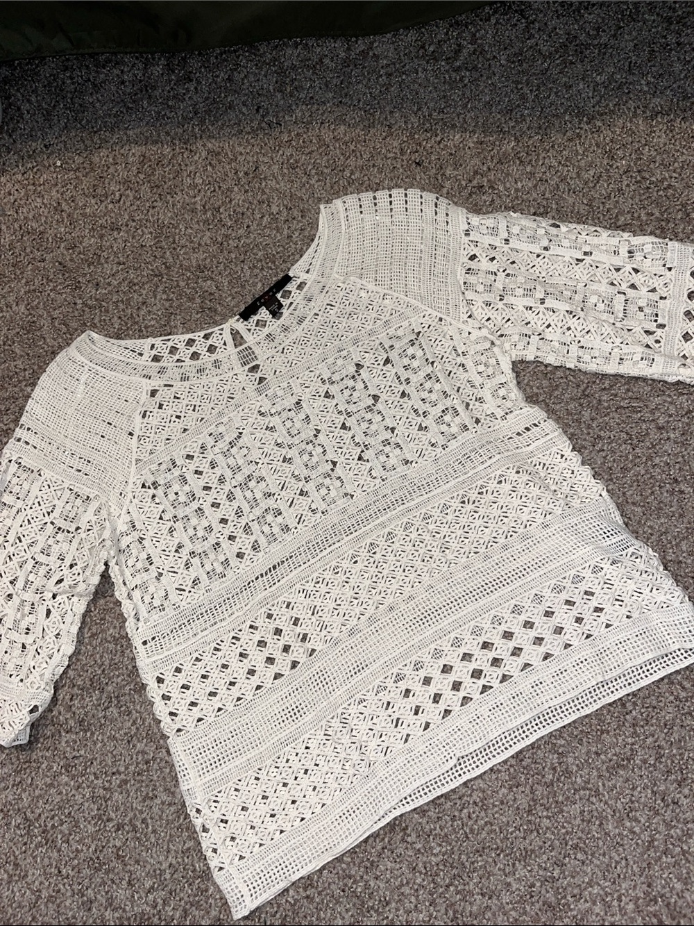 Fever cream Crochet Scoop Neck Knit Top